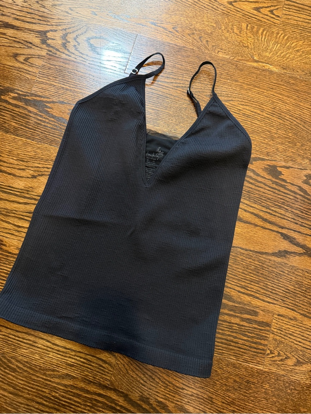 Free People Black Ribbed V-Neck Tank Top